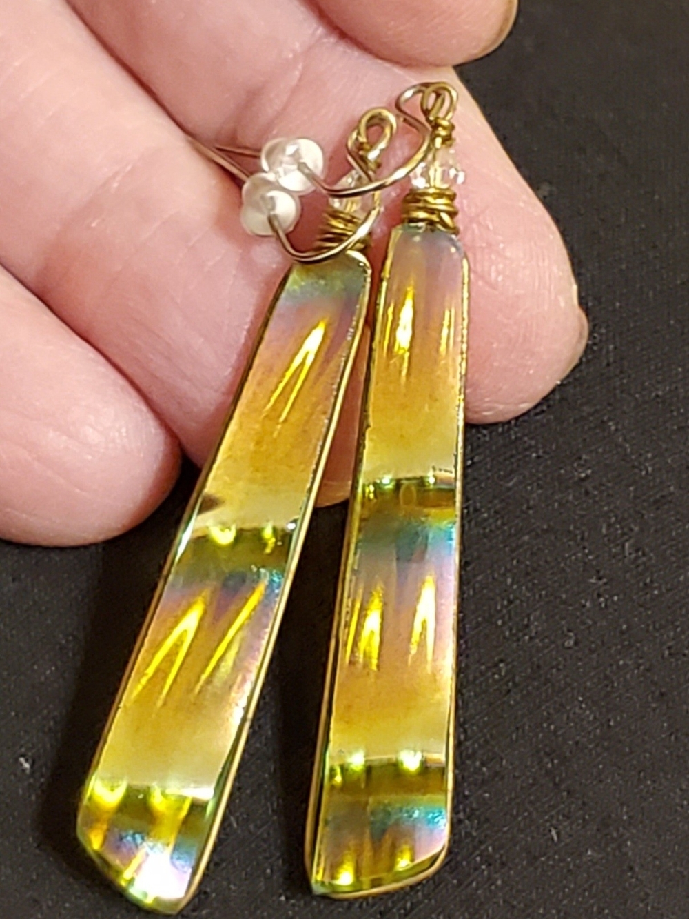 Carnival Glass Earrings Imperial Ripple Art Deco